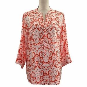 ANTILIA Femme Red White Mandala Quarter Button Top